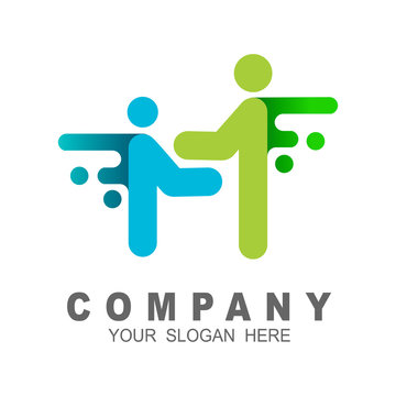 logo letter m and people, M letter with human character logo sign