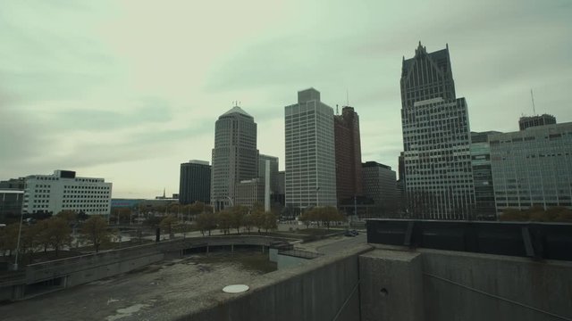 Detroit Michigan Skyline 4K Overcast