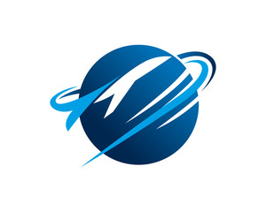 Corporate Space Shuttle And Planet Logo In White Isolated Backgrounds