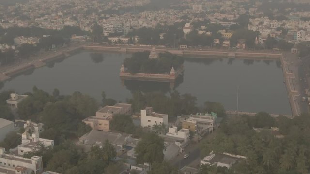 Madurai Vandiyur Mariamman Teppakulam temple, India, 4k aerial ungraded/raw