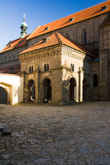 Naklejka premium Old jewish quarter and basilica in Trebic