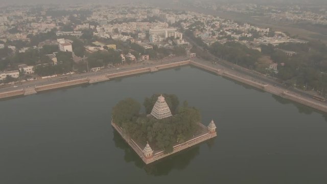 Madurai Vandiyur Mariamman Teppakulam temple, India, 4k aerial ungraded/raw