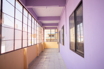 Empty Straight passageway or corridor at college