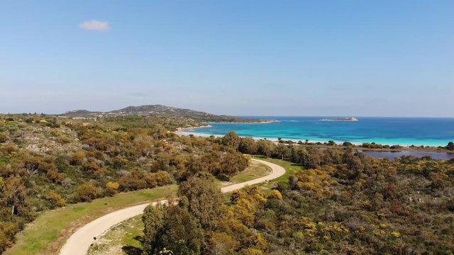 Sardinia nature drone shot, beaches and mountaine