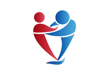 Logo couple hugs in a heart love shape