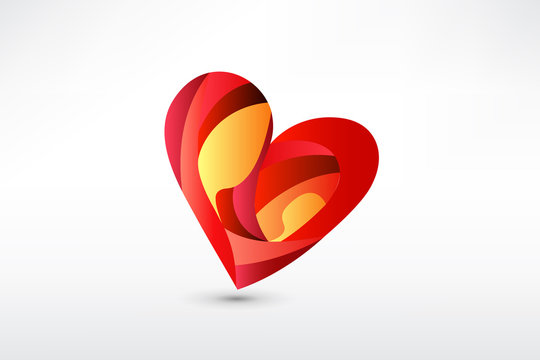 Family in a heart shape stylized sketch logo