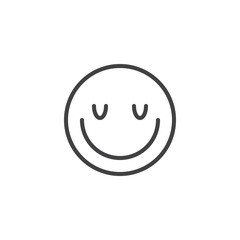 Obraz premium Satisfied face emoji line icon. linear style sign for mobile concept and web design. Happy face emoticon outline vector icon. Symbol, logo illustration. Vector graphics