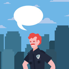 policeman speech bubble city street