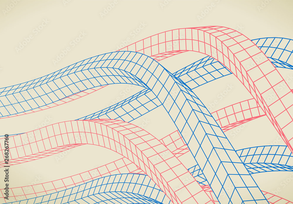 Aufkleber abstract background with 3d grid lines waving