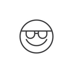 Smiling Face With Sunglasses emoji line icon. linear style sign for mobile concept and web design. Happy emoticon face with glasses outline vector icon. Symbol, logo illustration. Vector graphics