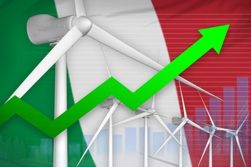 Fototapeta premium Italy wind energy power rising chart, arrow up - modern natural energy industrial illustration. 3D Illustration