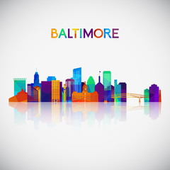 Baltimore skyline silhouette in colorful geometric style. Symbol for your design. Vector illustration. - obrazy, fototapety, plakaty