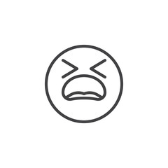Obraz premium Suffering Face emoji line icon. linear style sign for mobile concept and web design. Tired Face emoticon outline vector icon. Symbol, logo illustration. Vector graphics