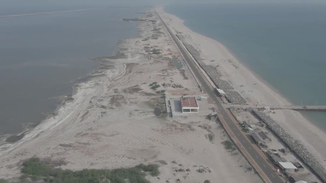 Beach resort in India, Dhanushkodi, Tamil, 4k aerial ungraded/flat