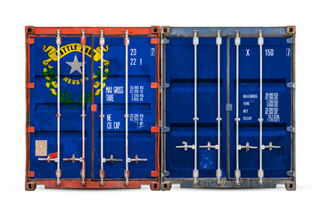 Close-up of the container with the national flag of Nevada state. The concept of  Nevada state  export-import and national delivery of goods.