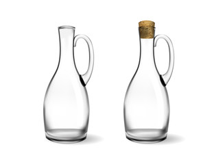 Empty glass bottles collection, isolated on white background. Photo-realistic vector, 3d