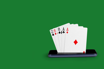 smartphone with poker cards, card game One Pair