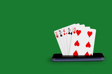 smartphone with poker cards, card game Ladder