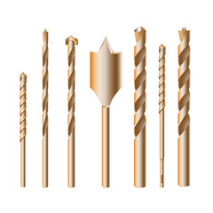 Realistic 3d Detailed Metallic Drill Bits Set Tools for Construction Work, Drilling Hole.