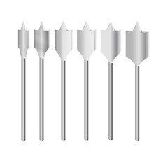 Realistic 3d Detailed Metallic Drill for wood Bits Set Tools for Construction Work, Drilling Hole.