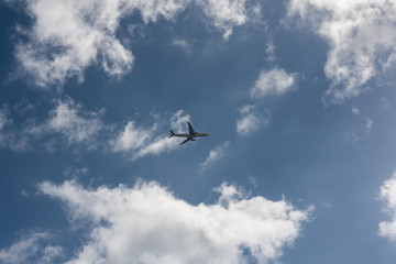 blue sky background of airplane