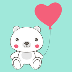  cute  smiling white bear with heart balloon