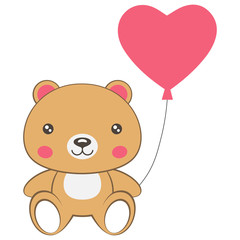  cute  smiling  bear with heart balloon