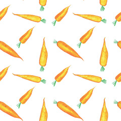 Watercolor orange carrots seamless pattern on white background