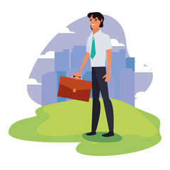 businessman standing city background