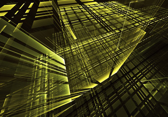 Abstract 3D fractal background, 3D illustration. Virtual Neon City