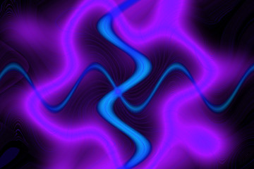 Multicolor neon glowing twisted lines on black background. Shiny neon fractal. Abstract psychedelic illustration