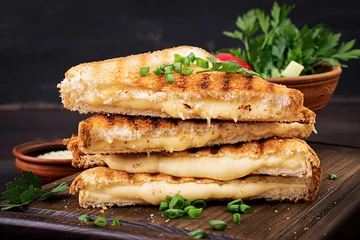 Gordijnen American hot cheese sandwich. Homemade grilled cheese sandwich for breakfast. © timolina