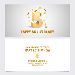 5 years anniversary invitation card vector illustration. Template design