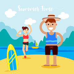 Summer vector illustration concept of happiness and holiday background