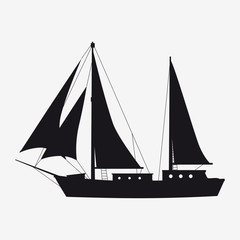 Icon sailboat, boat, yacht side view silhoutte. Vector isolated