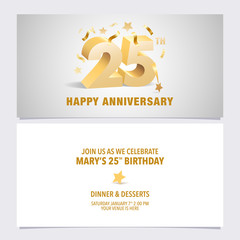25 years anniversary invitation card vector illustration. Template design
