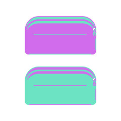 Green and purple school pencil cases on a white background.