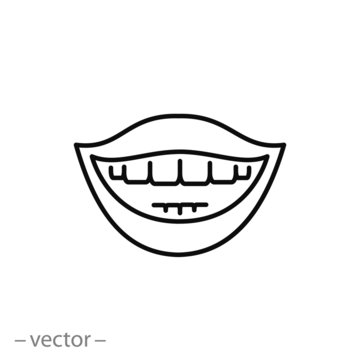 smiling mouth with teeth  icon, smile, teeth, line sign on white background - editable stroke vector illustration eps10
