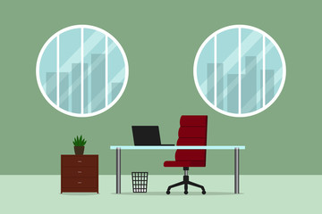 Office interior with round windows. Concept design. Vector illustration.