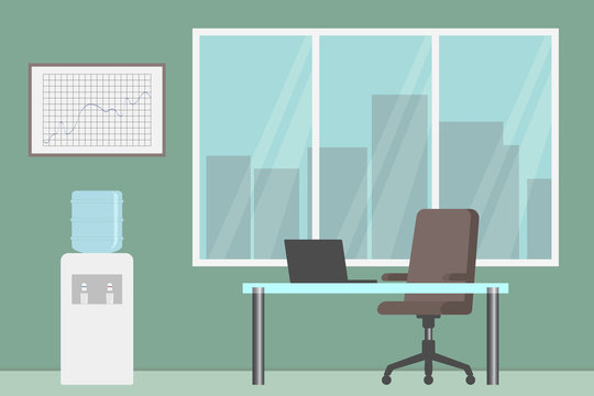 Office Room With Water Cooler. Vector Illustration.