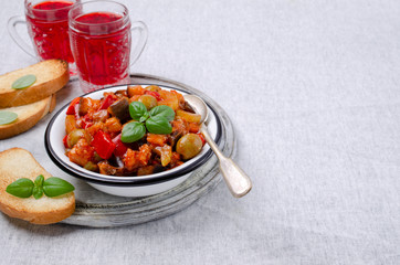 Slices of stewed vegetables