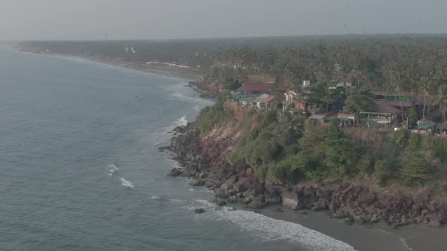 Varkala beach in Kerala, India, 4k aerial ungraded/flat