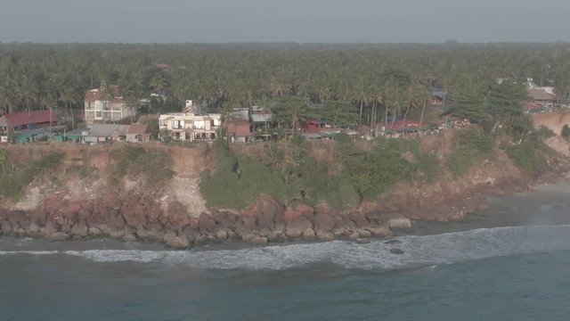 Varkala beach in Kerala, India, 4k aerial ungraded/flat