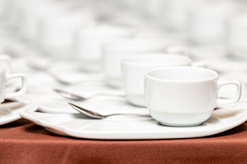 White coffee cup placed on the table for break time