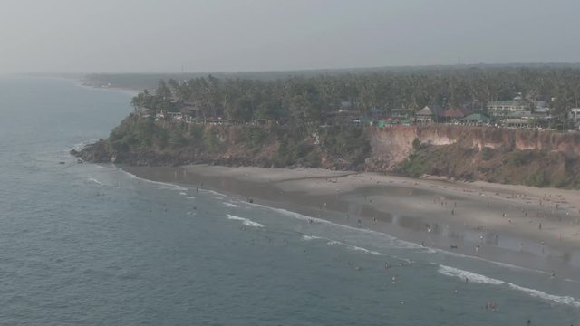 Varkala beach in Kerala, India, 4k aerial ungraded/flat