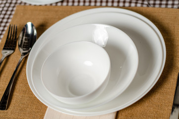 Beautiful table setting with lavender flowers on wooden background