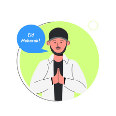 Avatar Casual Bearded Man Eid Mubarak Cartoon