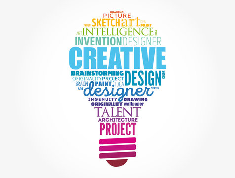 CREATIVE light bulb word cloud, creative business concept background