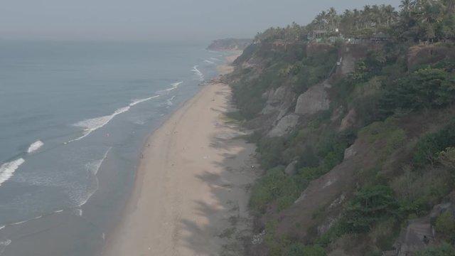 Varkala beach in Kerala, India, 4k aerial ungraded/flat