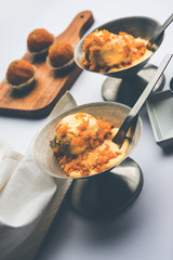Bundi / Motichoor Ice cream is a fusion of Ice-cream with indian traditional sweet motichur laddoo from India, selective focus